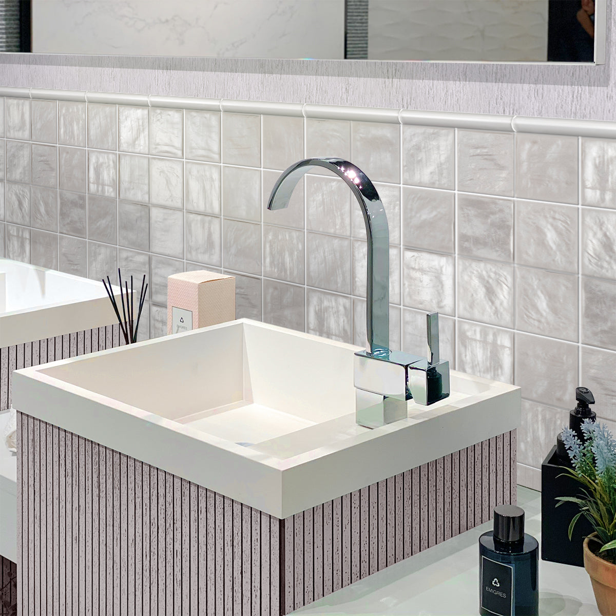Cloud Gray 4x4 Glossy Matte Subway Ceramic Tile (50 pack, 5.38 sq ft/case) - Sample
