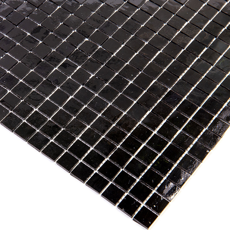 Black 12x12 Glossy Uniform Square Glass Mosaic Tile (20 pack, 18.69 sq ft/case) - Sample