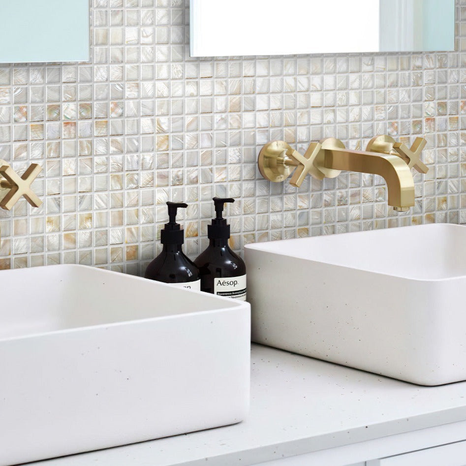 Shell White 12x12 Square Polished Shell Mother of Pearl Mosaic Tile (20 pack, 20 sq ft/case) - Sample
