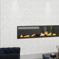 Powder white polished mother of pearl herringbone shell mosaic tile on wall around fireplace