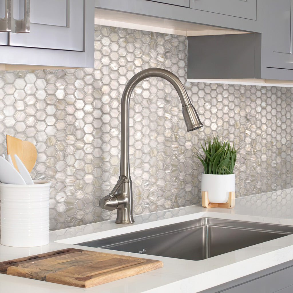 Chiffon White 12x12 Polished Hexagon Shell Mother of Pearl Mosaic