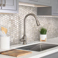 Chiffon white hexagon mother of pearl mosaic tile backsplash with polished finish, 12x12 inches