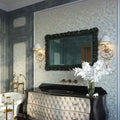 polished shell white mother of pearl mosaic tile wall with multi-shaped pattern in bathroom