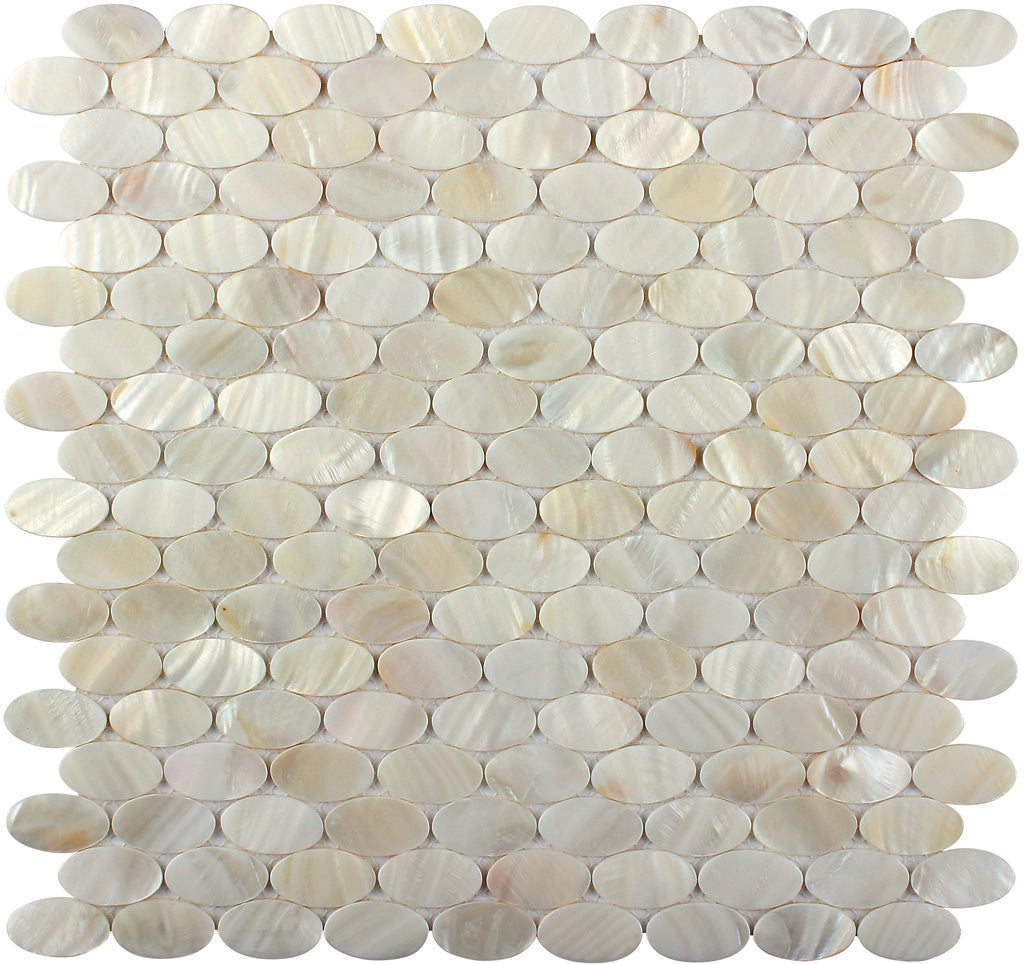 Bone White 11x12 Polished Oval Shell Mother of Pearl Mosaic Tile (20 pack, 18.67 sq ft/case) - Sample