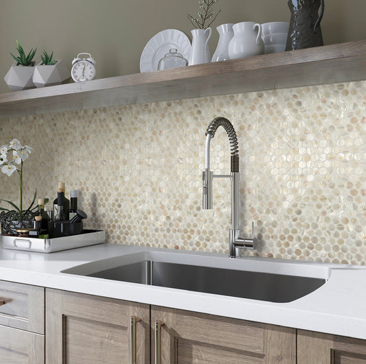 Shell White 12x12 Polished Penny Round Shell Mother of Pearl Mosaic Tile (20 pack, 18.69 sq ft/case) - Sample