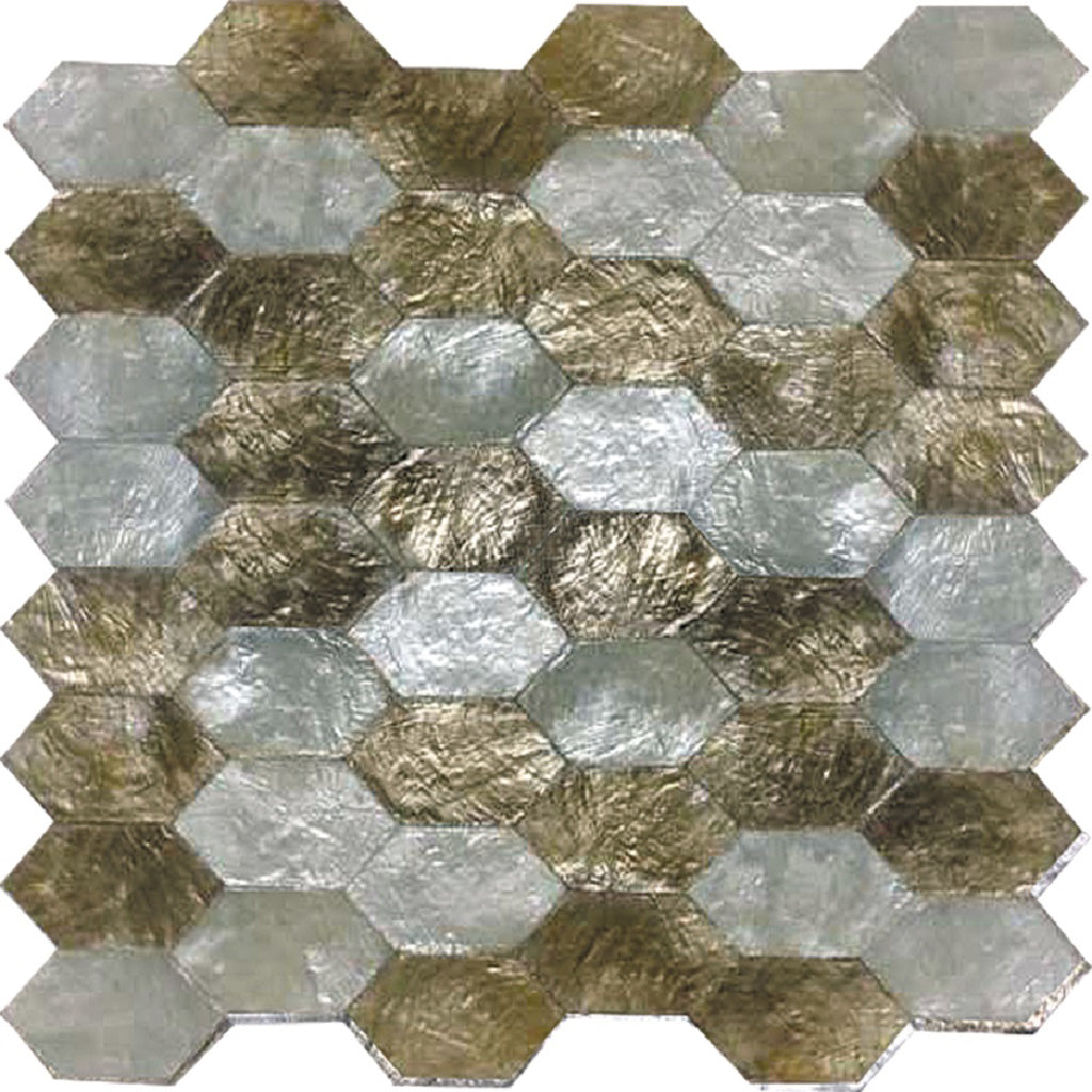 10x11 Silver and Gold Natural Stone Hexagon Tile