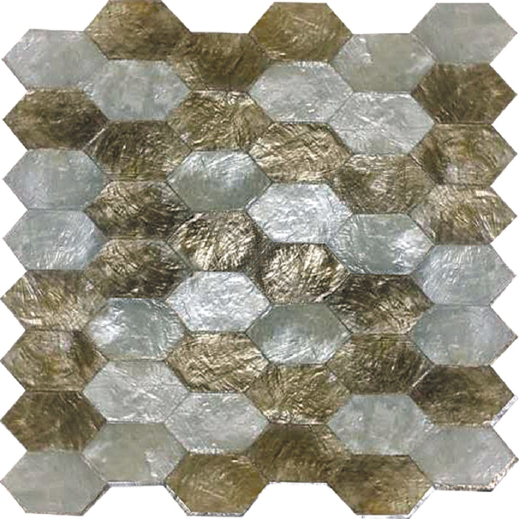 Silver Gold 10x11 Polished Hexagon Shell Mother of Pearl Mosaic Tile (20 pack, 15.89 sq ft/case) - Sample