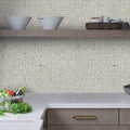Polished shell mother of pearl mosaic tile 12x12 inches square on kitchen backsplash