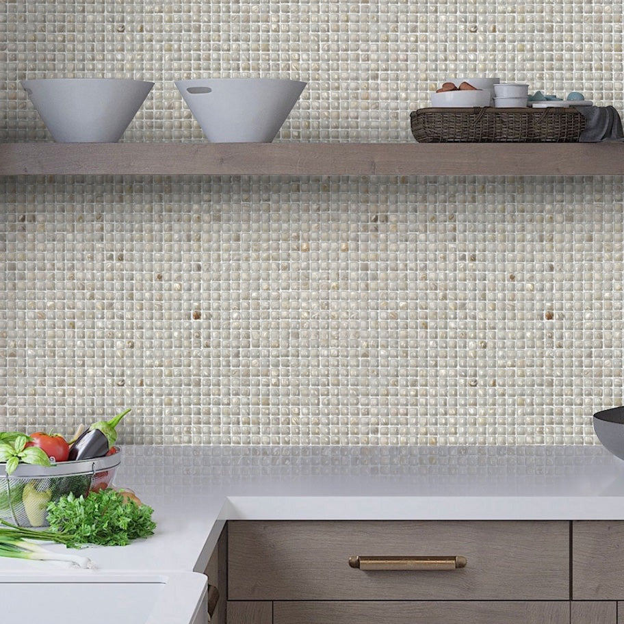 20 pack Shell White 12-in x 12-in Polished Natural Stone Uniform Squares Patterned Wall Tile (20 sq ft/case) - Sample