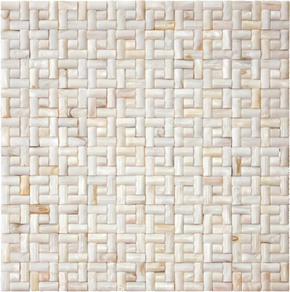 12x12 Beige and White Weave Pearl Polished Natural Shell Mosaic Tile 