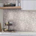 Polished shell mother of pearl mosaic tile backsplash in 12x12 inch square, iridescent white finish