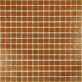 Glossy apricot red glass mosaic tile sheet with small square tiles and textured surface