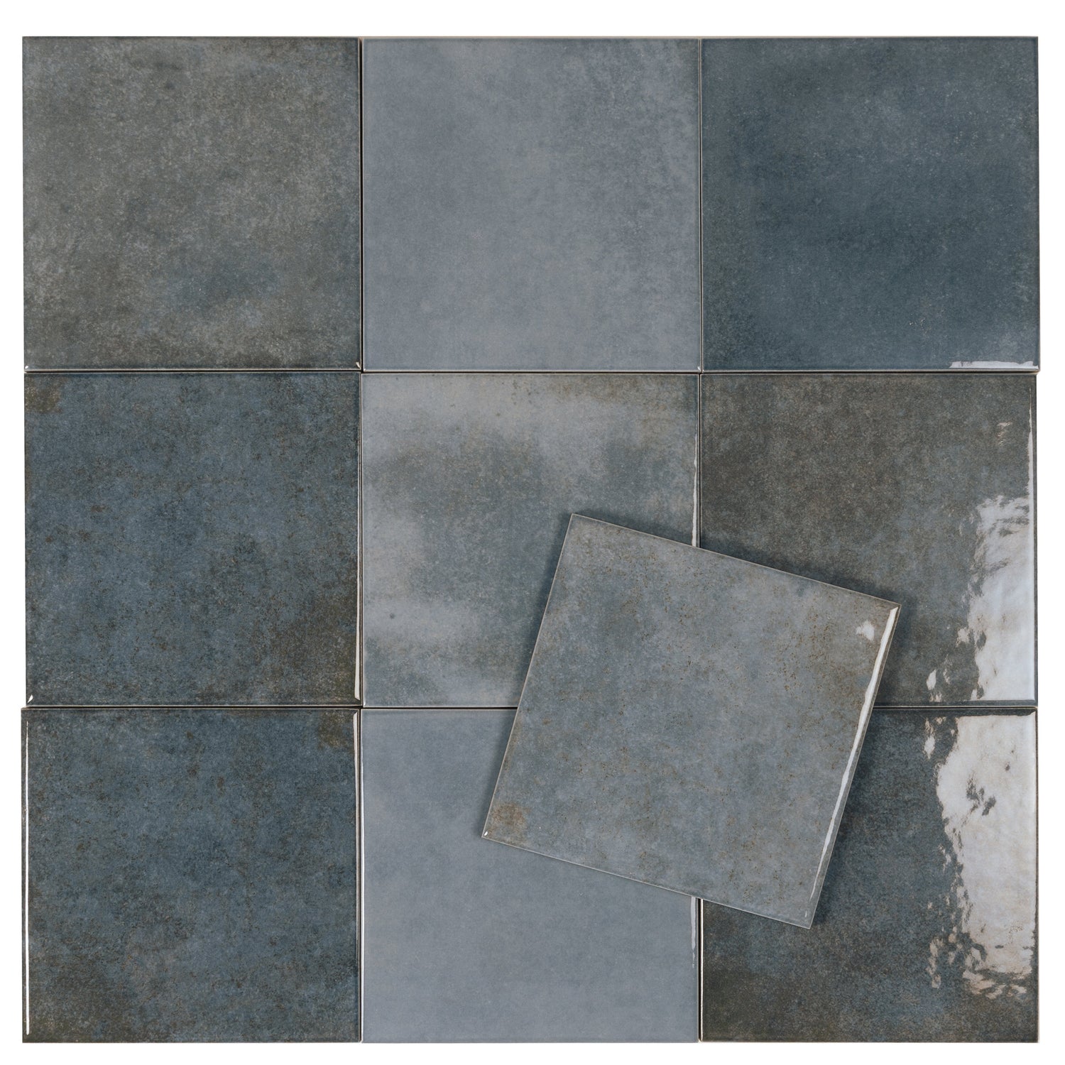 Zahara 6x6 Slate Blue Porcelain Zellige Square Wall and Floor Tile (22 Pack, 5.38 sq ft/case) - Sample
