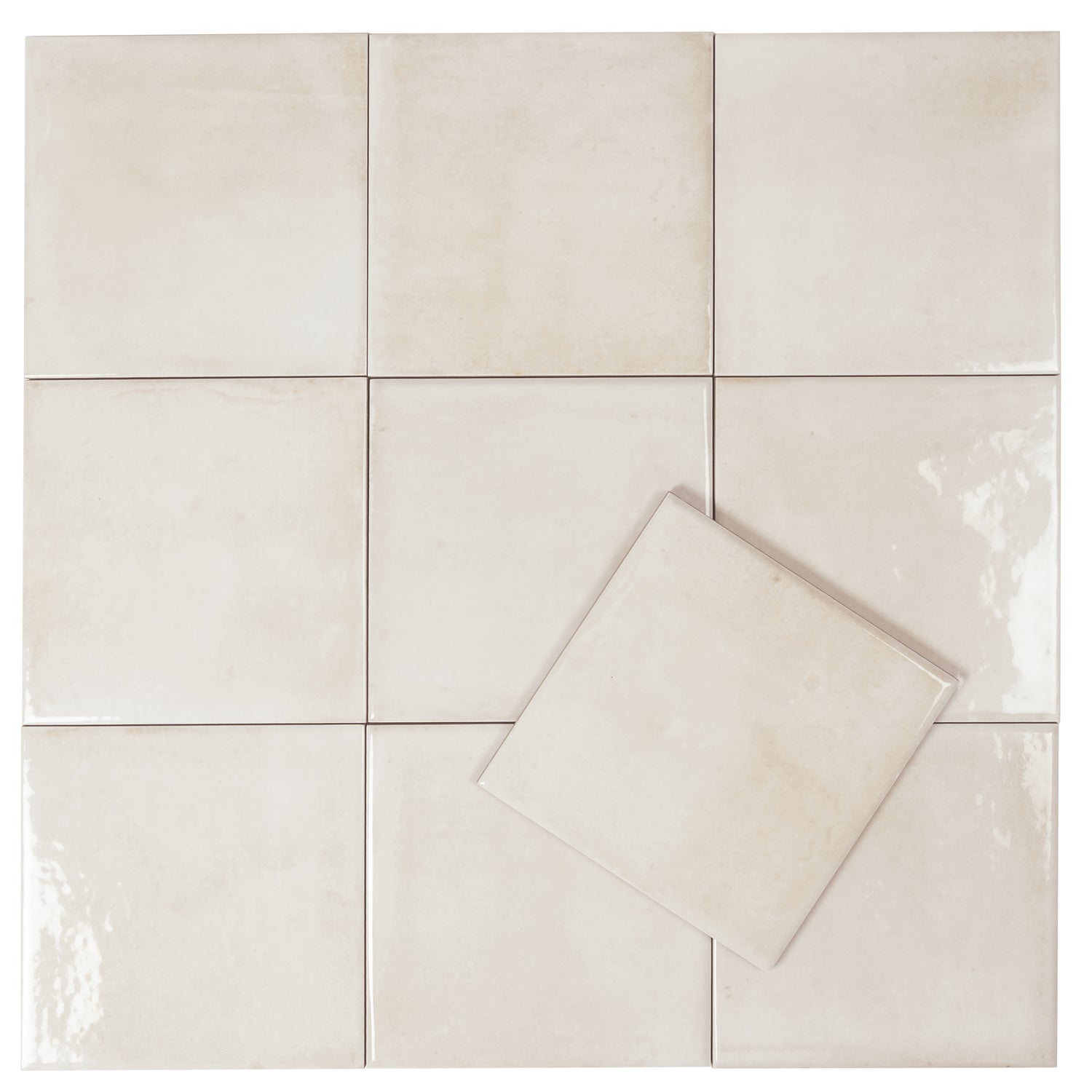Zahara 6x6 Creamy off-white Porcelain Zellige Square Wall and Floor Tile (22 Pack, 5.38 sq ft/case)