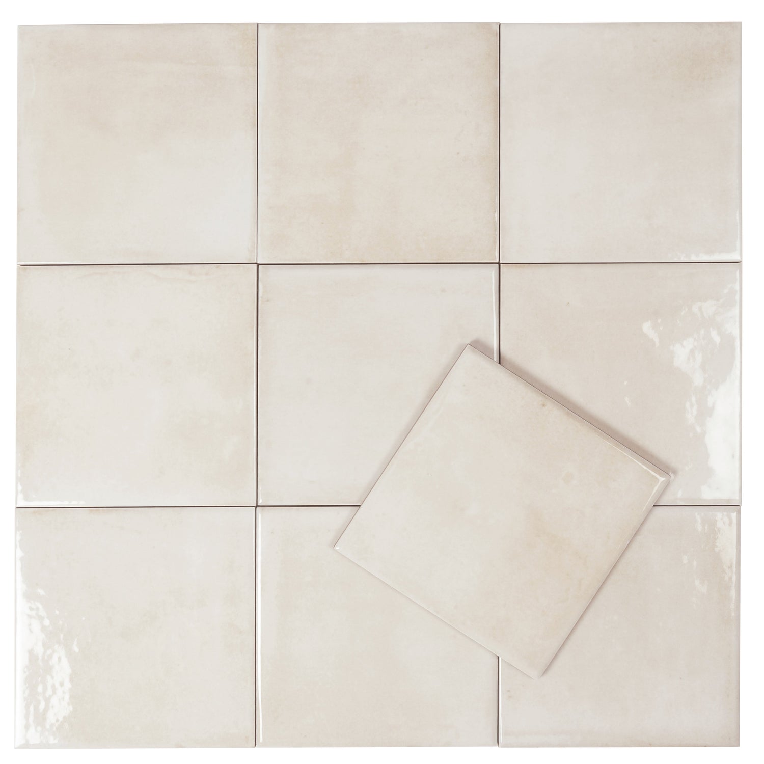 Zahara 6x6 Creamy off-white Porcelain Zellige Square Wall and Floor Tile (22 Pack, 5.38 sq ft/case) - Sample
