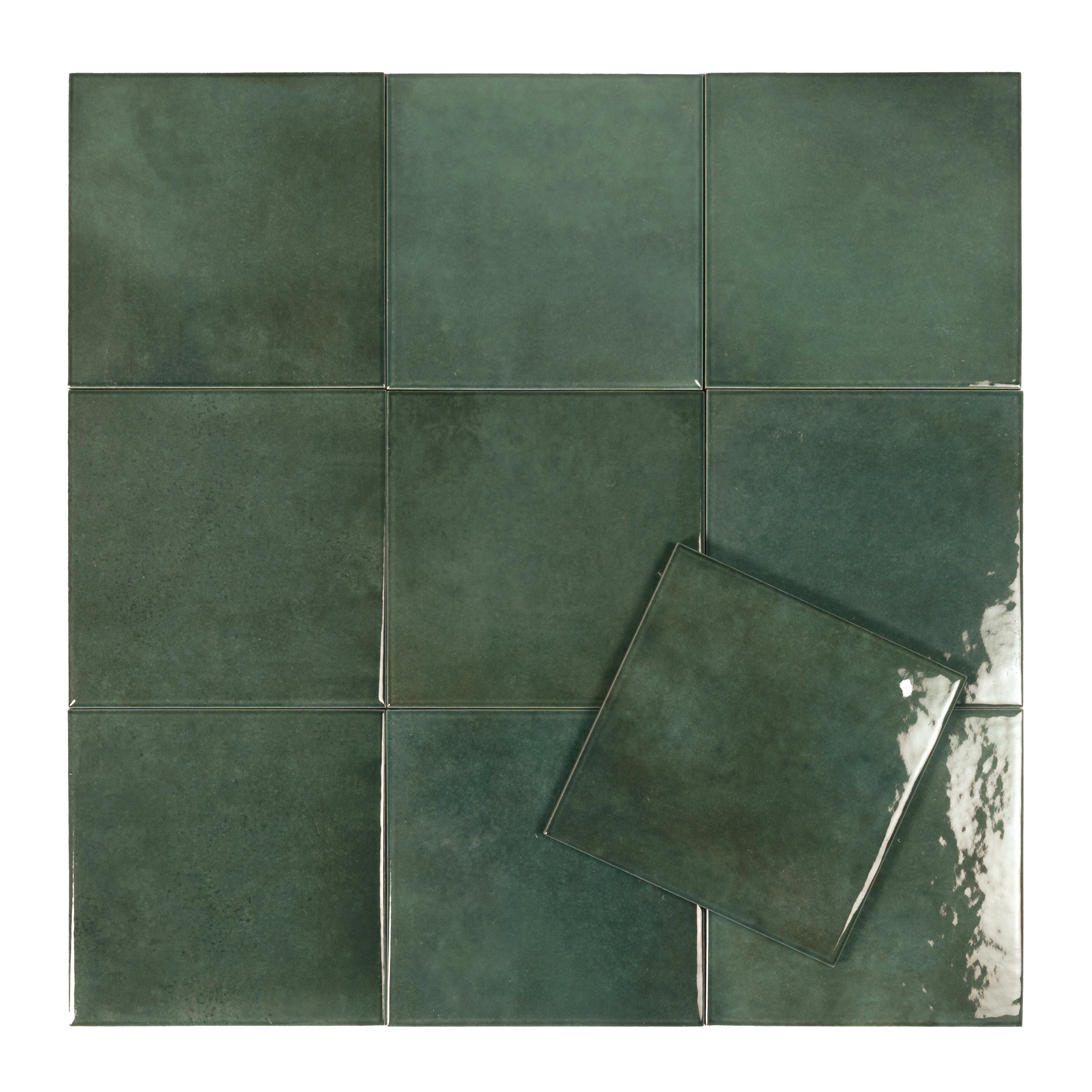 Moss Green 6x6 Glossy Zellige Square Porcelain Tile (22 pack, 5.38
