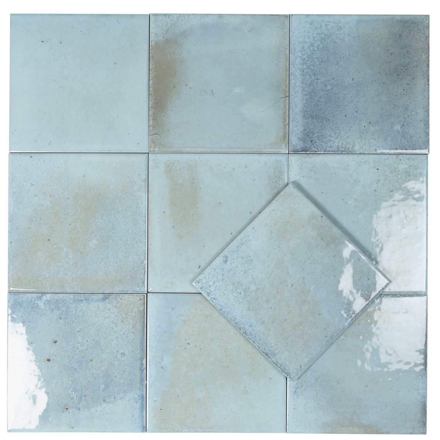 Zahara 6x6 Sky Blue Porcelain Zellige Square Wall and Floor Tile (22 Pack, 5.38 sq ft/case) - Sample
