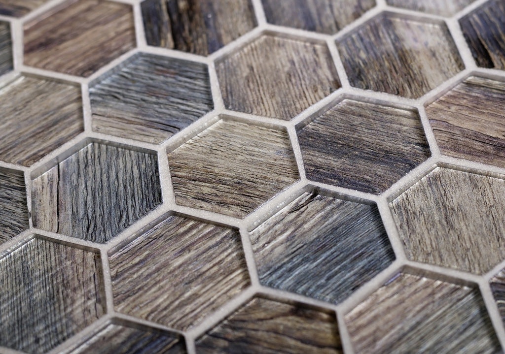 Wooden Brown 12x12 Glossy Hexagon Glass Mosaic Tile (5 pack, 4.83 sq ft/case) - Sample