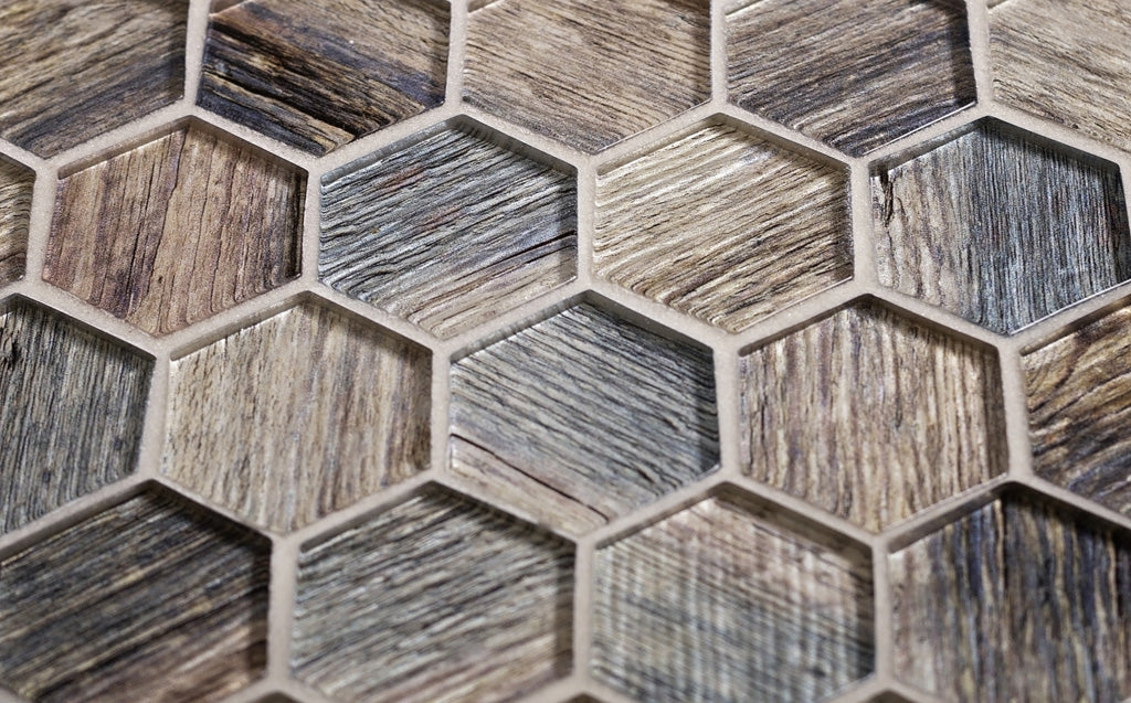 Wooden Brown 12x12 Glossy Hexagon Glass Mosaic Tile (5 pack, 4.83 sq ft/case) - Sample