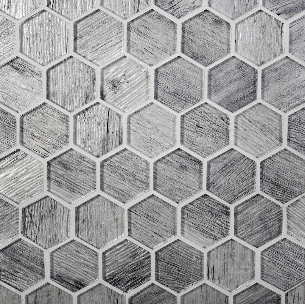 5 pack Light Gray 11.8 in. x 11.8 in. Hexagon Polished Glass Mosaic Tile (4.83 sq ft/case) - Sample