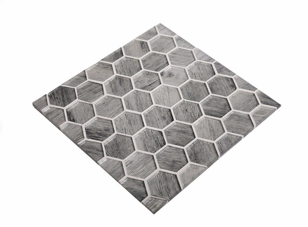 5 pack Light Gray 11.8 in. x 11.8 in. Hexagon Polished Glass Mosaic Tile (4.83 sq ft/case) - Sample