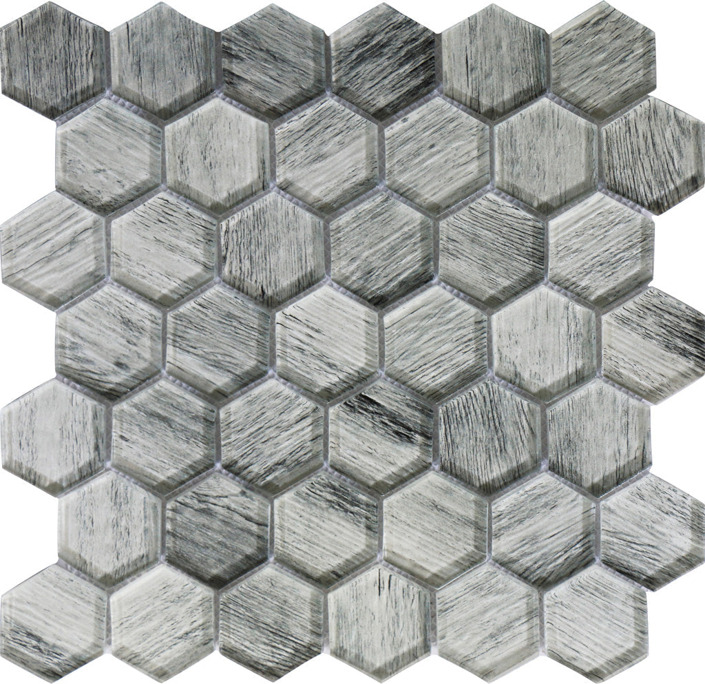 5 pack Light Gray 11.8 in. x 11.8 in. Hexagon Polished Glass Mosaic Tile (4.83 sq ft/case) - Sample