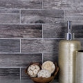 Brown wood-grain ceramic subway tile backsplash with matte finish for kitchen or bathroom walls