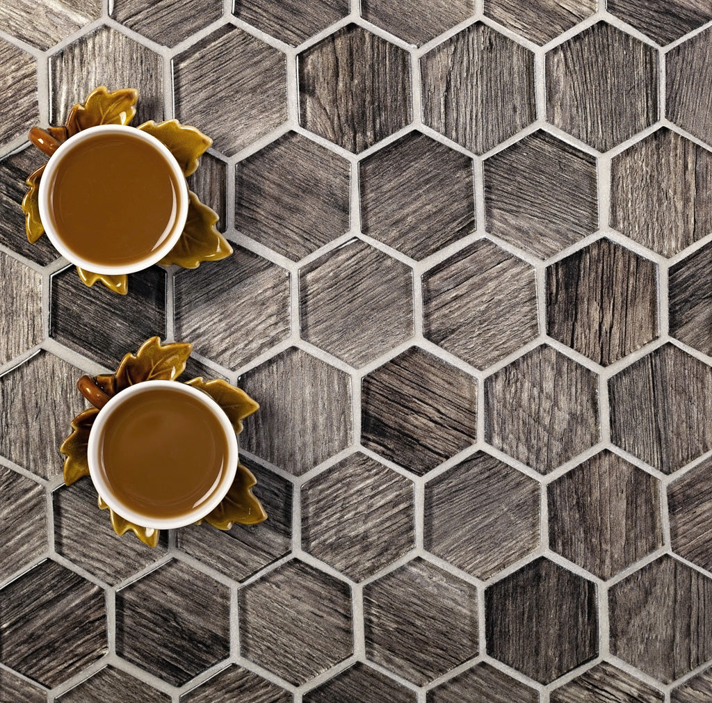 12x12 Brown Hexagon Glass Mosaic Tile