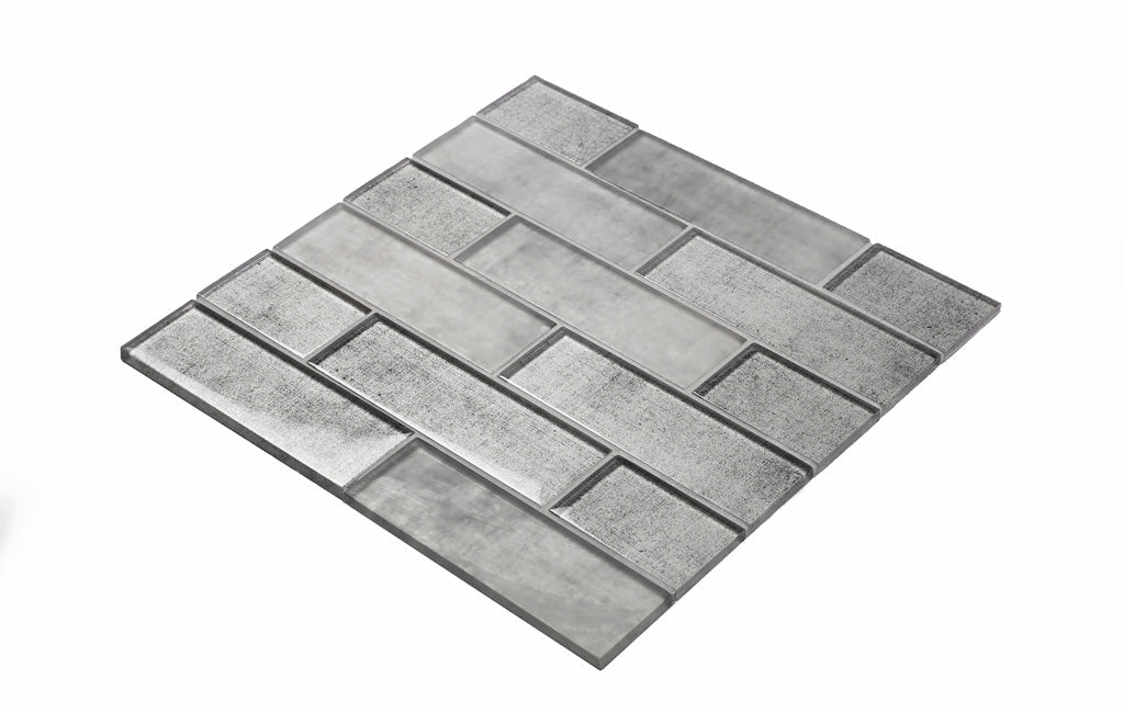 5 pack Gray 11.8 in. x 11.8 in. Polished Glass Subway Mosaic Tile (4.83 sq ft/case) - Sample