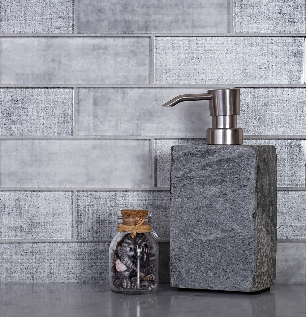 5 pack Gray 11.8 in. x 11.8 in. Polished Glass Subway Mosaic Tile (4.83 sq ft/case) - Sample