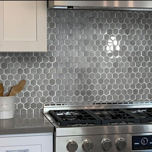 Gray 12x12 Glossy Hexagon Glass Mosaic Tile (5 pack, 4.83 sq ft/case) - Sample