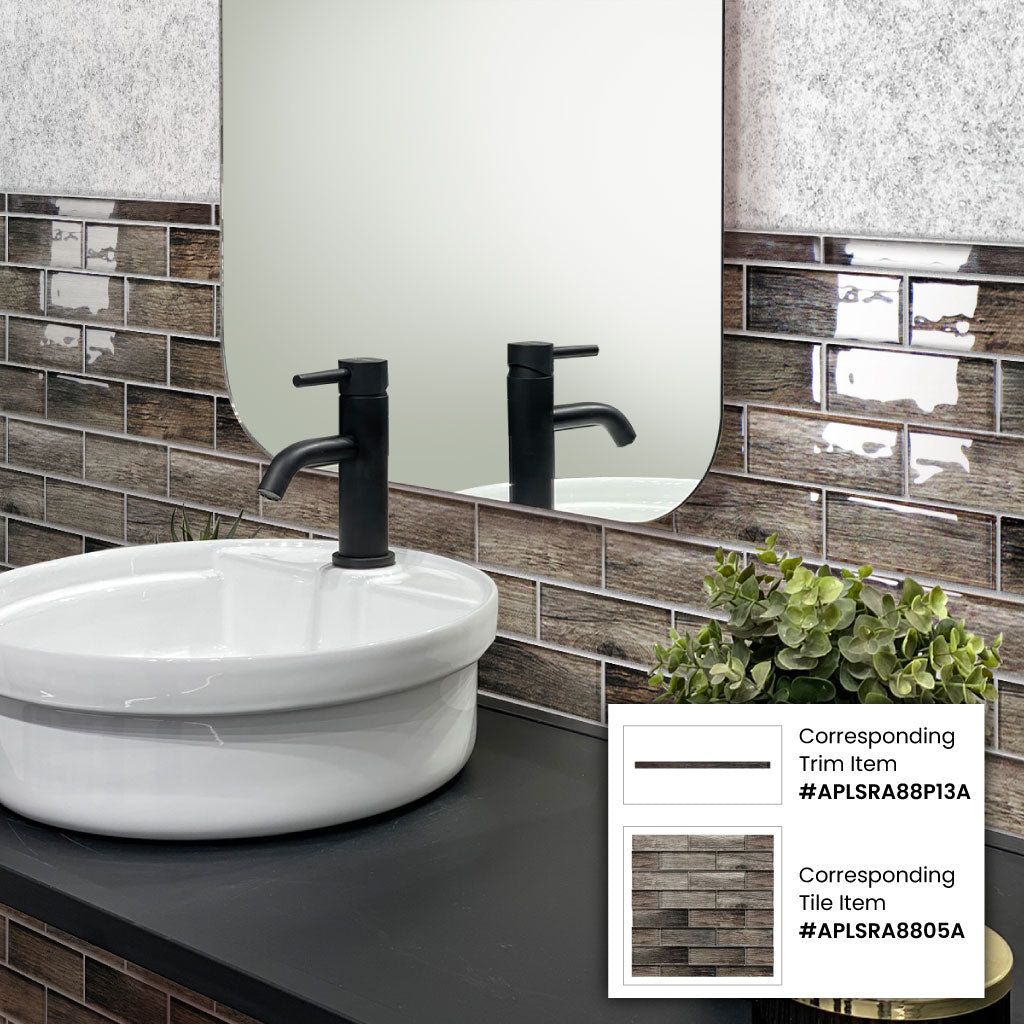 Wood Brown 0.5x12 Glossy Glass Pencil Tile Trim (10 pack, 0.5 sq ft/case) - Sample