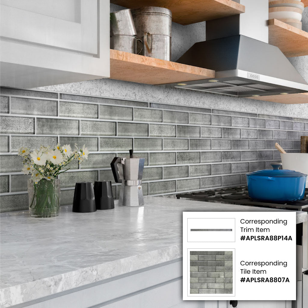 5 pack Gray 11.8 in. x 11.8 in. Polished Glass Subway Mosaic Tile (4.83 sq ft/case) - Sample