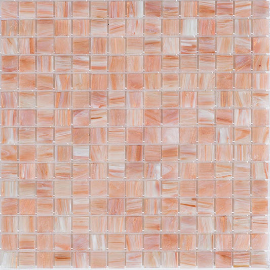 Glossy linen beige 12x12 glass mosaic tiles with swirled pastel pink and beige shades