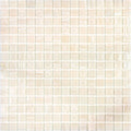 Glossy nude beige 12x12 glass mosaic tile with uniform square pattern and subtle swirl texture