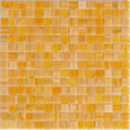 Glossy golden yellow 12x12 square glass mosaic tiles with varied shades and smooth finish