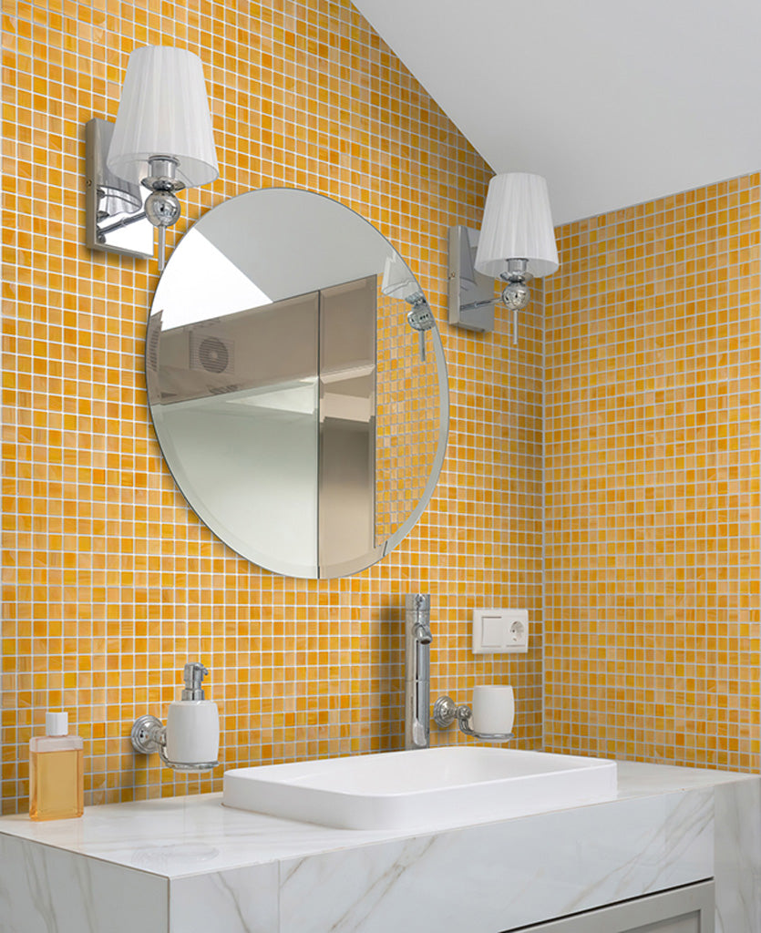 Apricot Beige Glossy Glass Mosaic Tile