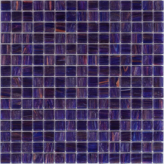 Deep indigo blue glossy 12x12 glass mosaic tiles with iridescent streaks for wall and floor