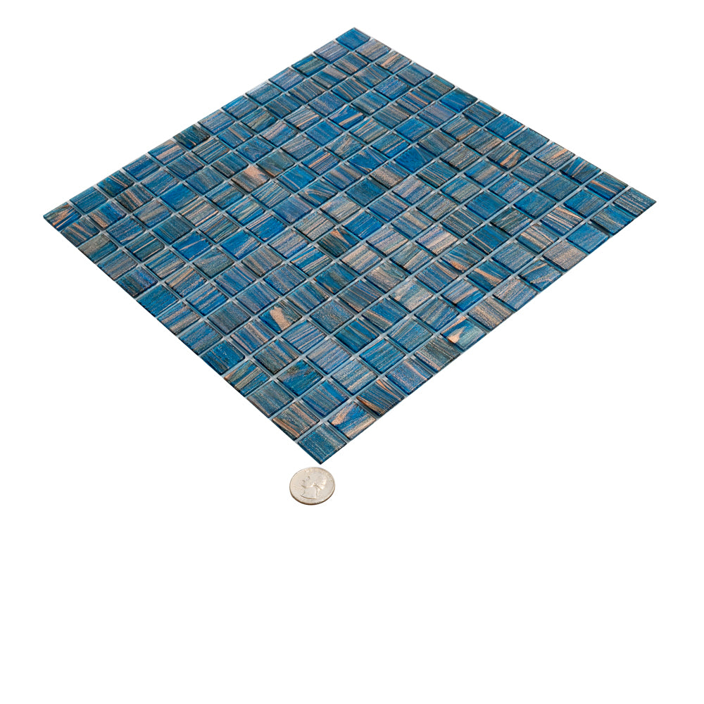 20-pack Celestial 12 in. x 12 in. Glossy Yale Blue and Gold Glass Mosaic Wall and Floor Tile (20 sq ft/case)