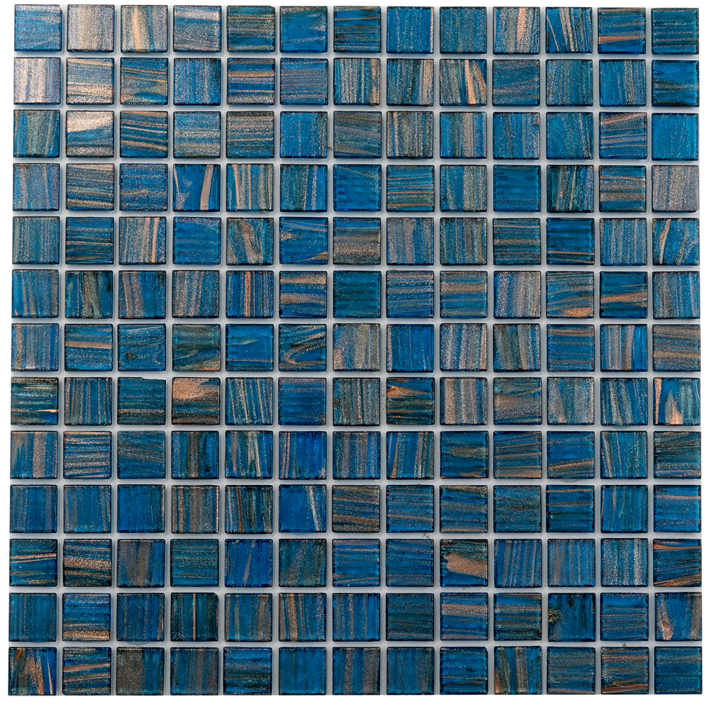 20-pack Celestial 12 in. x 12 in. Glossy Yale Blue and Gold Glass Mosaic Wall and Floor Tile (20 sq ft/case)