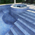 Azure blue glossy 12x12 square glass mosaic tile on pool floor and steps