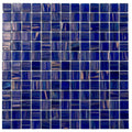 Glossy royal blue and gold 12x12 uniform square glass mosaic tiles arranged in grid