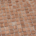 Glossy copper brown square glass mosaic tiles arranged in a uniform grid for wall and floor decor