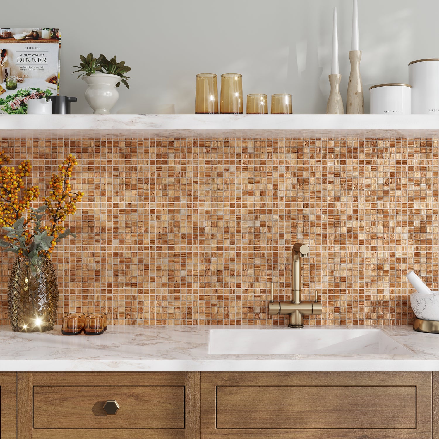 Copper Brown 12x12 Glossy Uniform Square Glass Mosaic Tile (20 pack, 20 sq ft/case)