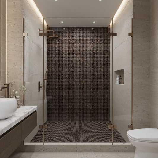 Sample-Umber Brown Gold 12x12 Glossy Uniform Square Glass Mosaic Tile (20 pack, 20 sq ft/case)