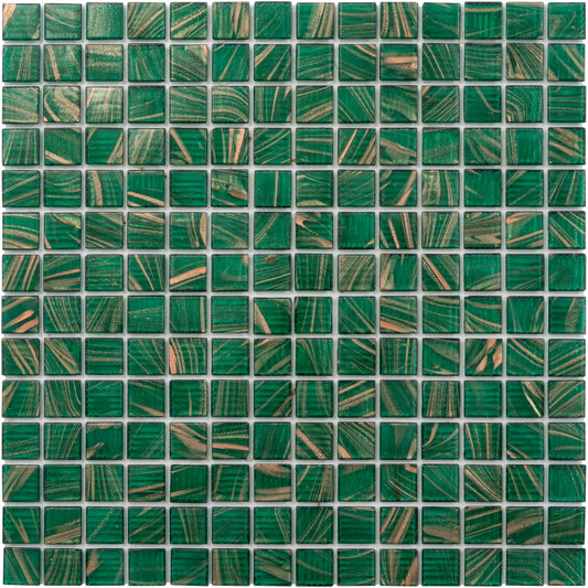 20-pack Celestial 12 in. x 12 in. Glossy Lincoln Green and Gold Glass Mosaic Wall and Floor Tile (20 sq ft/case)