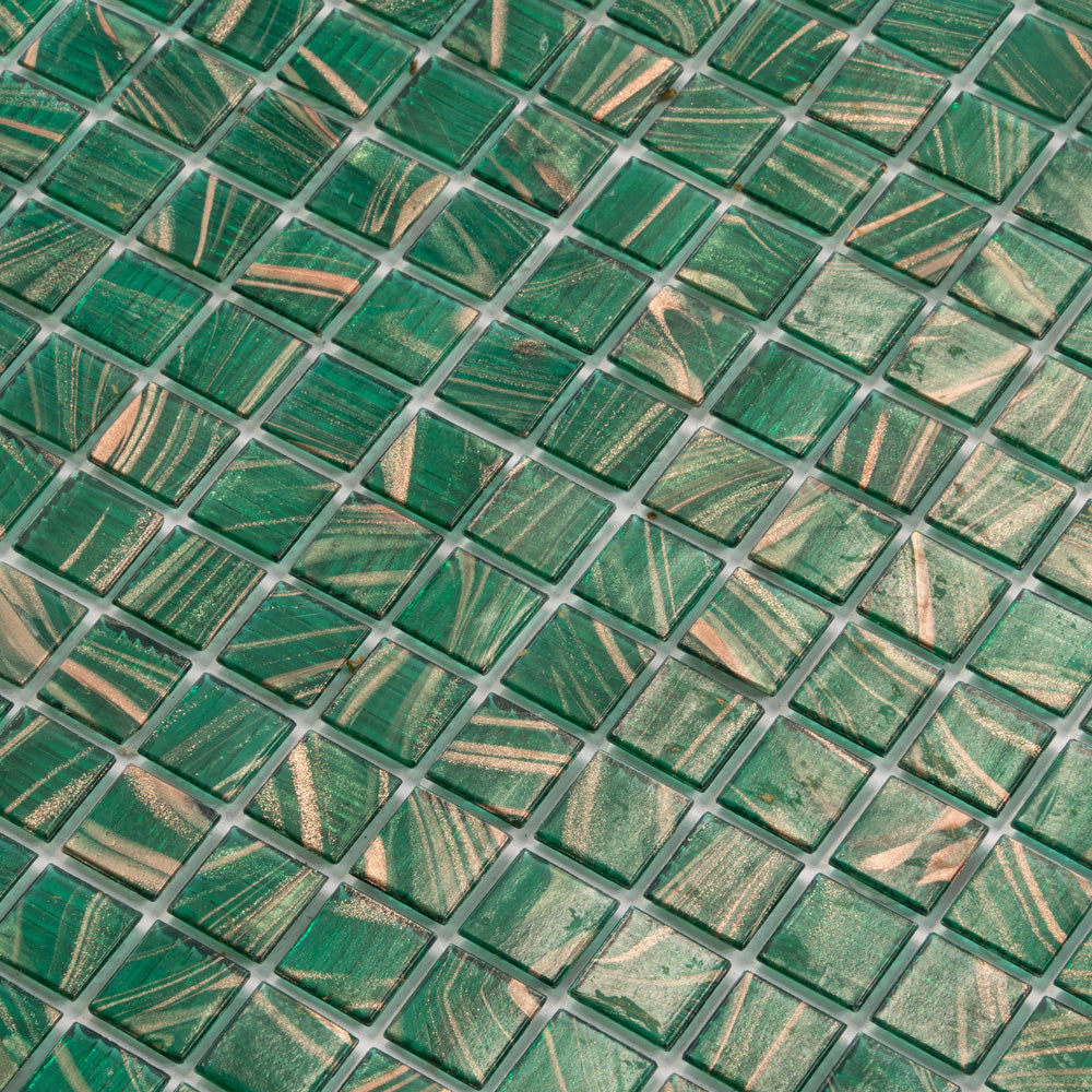 20-pack Celestial 12 in. x 12 in. Glossy Lincoln Green and Gold Glass Mosaic Wall and Floor Tile (20 sq ft/case)