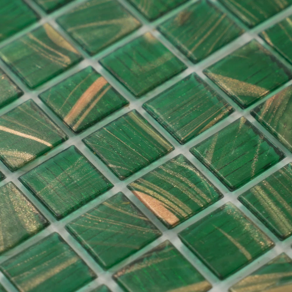 Apollo Tile Celestial Lincoln Green and Gold 12-in x 12-in Glossy Glass Uniform Squares Floor and Wall Tile (20-sq. ft/ Carton)