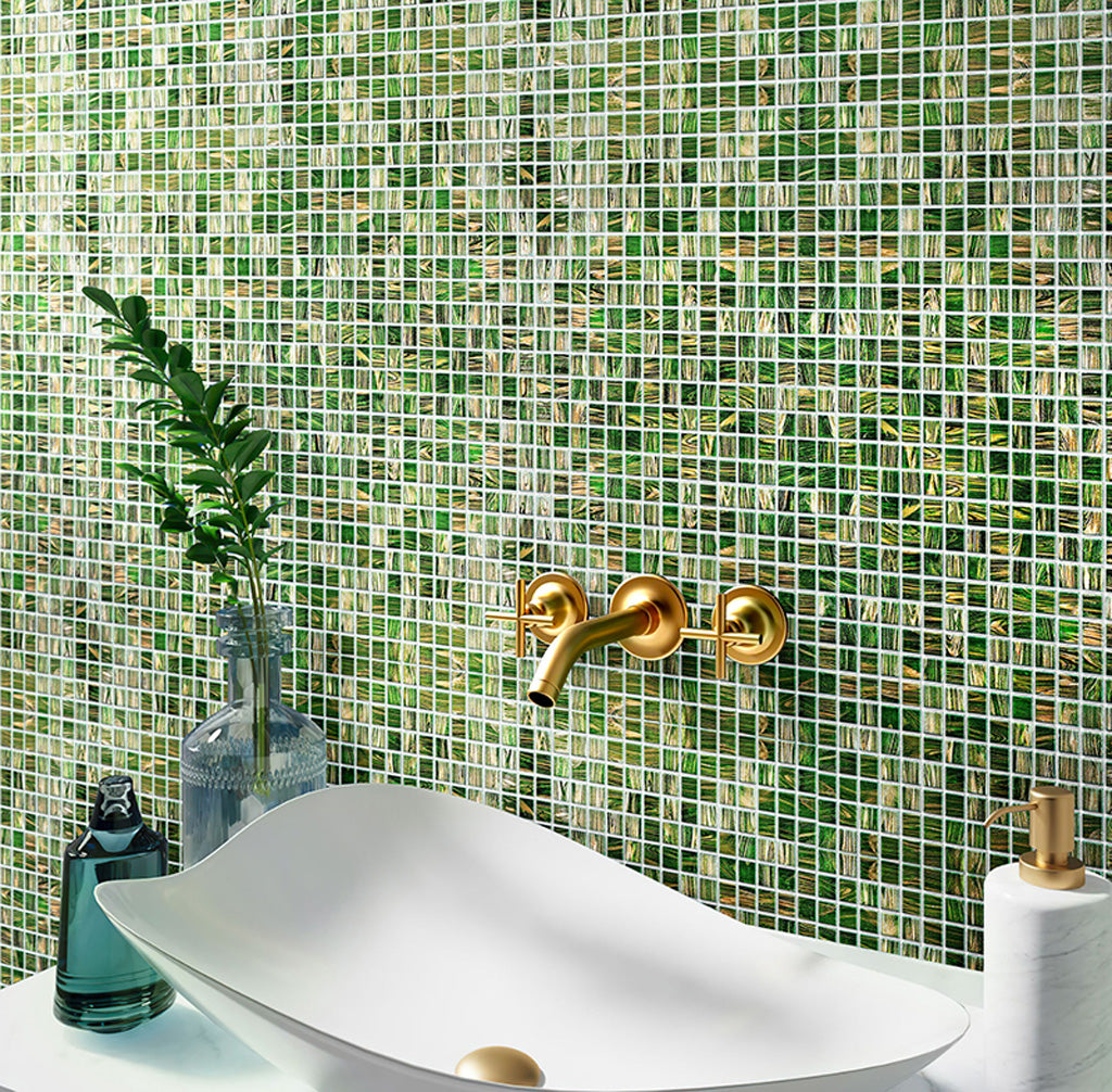 Lincoln Green and Gold Glossy Glass Mosaic Tile