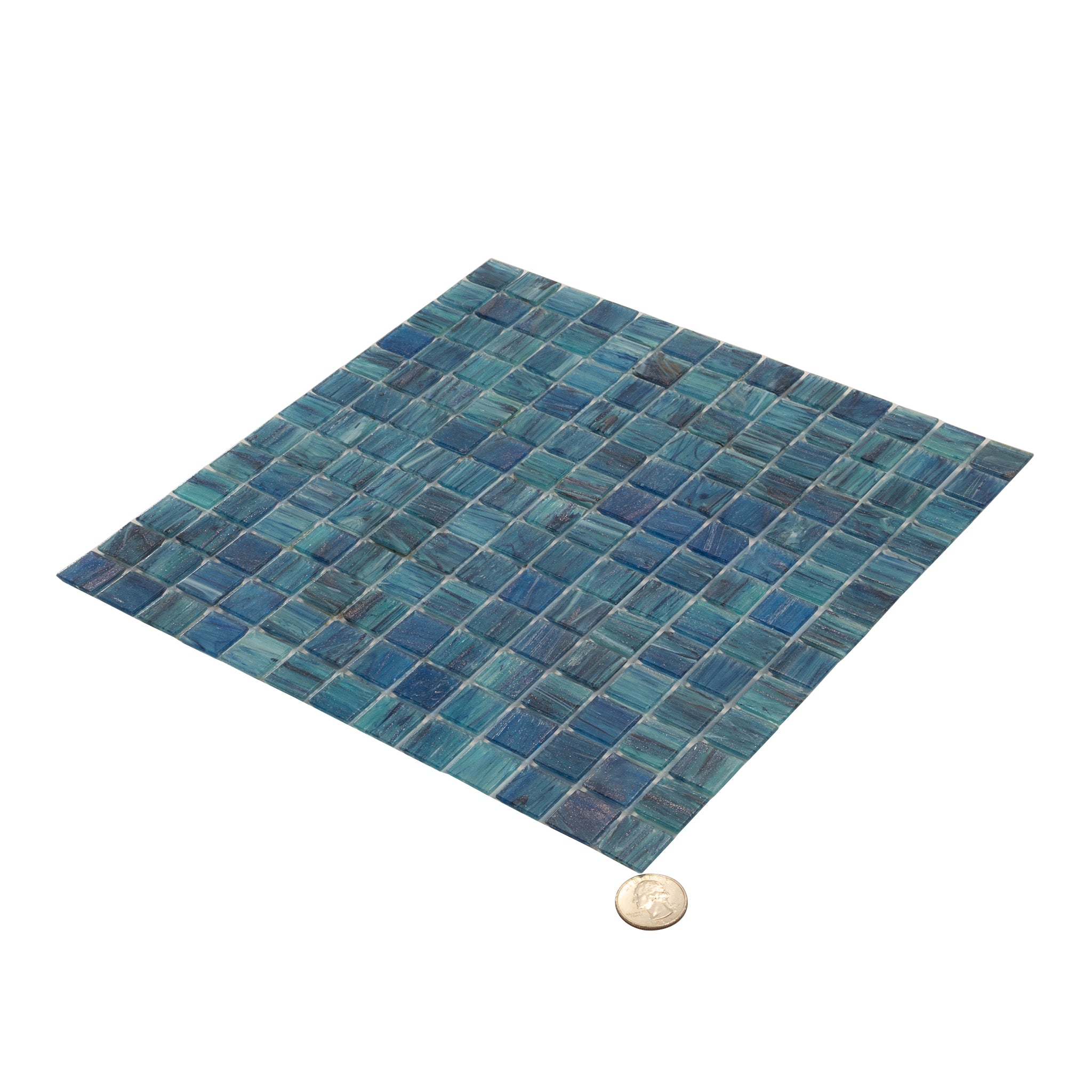 12x12 Sea Blue Glossy Glass Mosaic Tile | Sea Blue Glass
